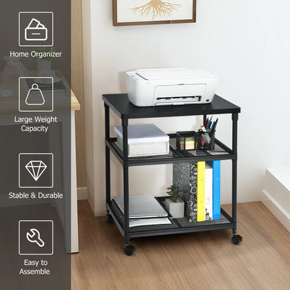 3-Tier Black Rolling Printer Stand  3-Tier Black Rolling Printer Stand, Black