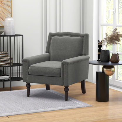 Mid-Century Modern Armchair Linen Fabric Upholstered Accent Chair with Cushion