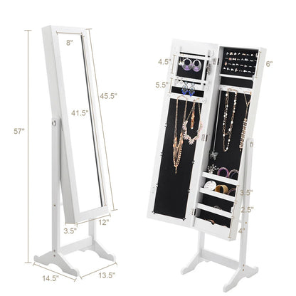 Mirrored Jewelry Cabinet Mirror Organizer Storage Ring Stand