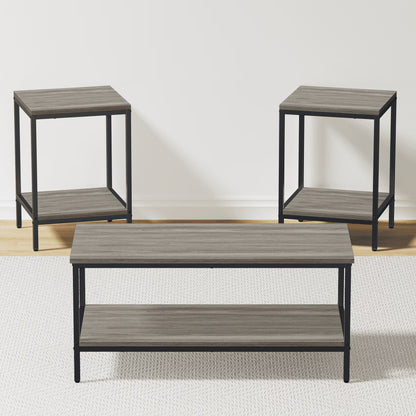 3-Piece Coffee Table Set for Living Room, End Table Set with Storage, Includes 1 Coffee Table and 2 End Tables, Rock Gray
