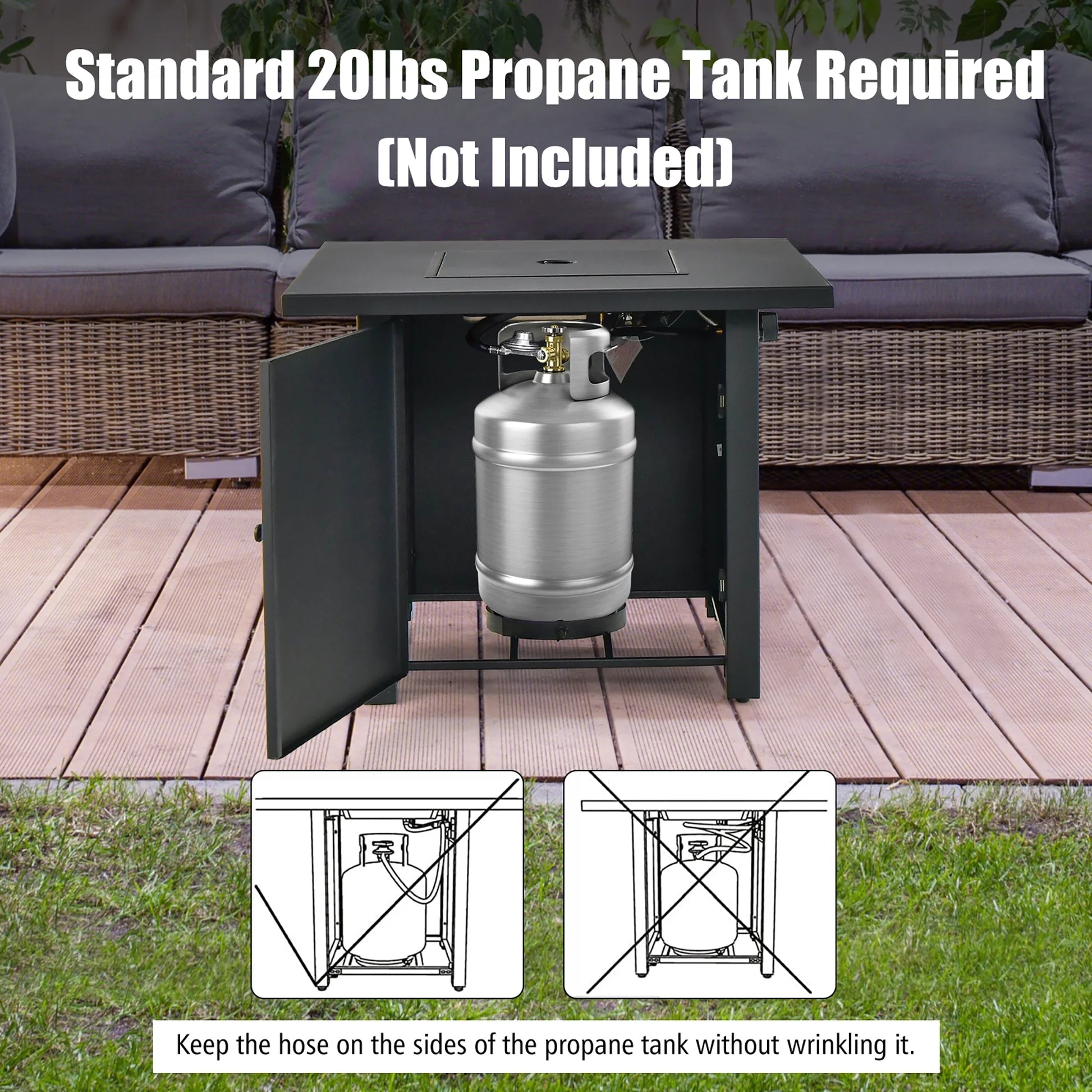 32'' Square Propane Gas Fire Pit Table with Glass Stones Rain Cover 50,000 BTU