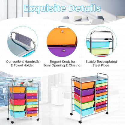 15 Drawer Rolling Storage Cart Tools Scrapbook Paper Office School Organizer Multi-Color