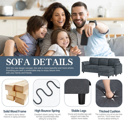 79.1" Sectional Sofa with Movable Storage Ottoman, L-Shaped Convertible Sofa Couch for Small Living Room, Dark Gray