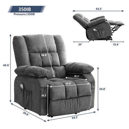 Power Lift Recliner Chair Recliners for Elderly with Heat and Massage Recliner Chair for Living Room with Infinite Position and Side Pocket,Usb Charge Port,Grey