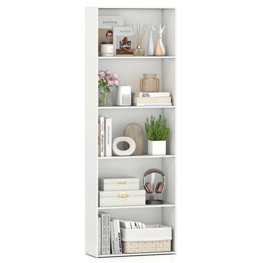 5-Shelf Storage Bookcase Modern Multi-Functional Display Cabinet Furniture White