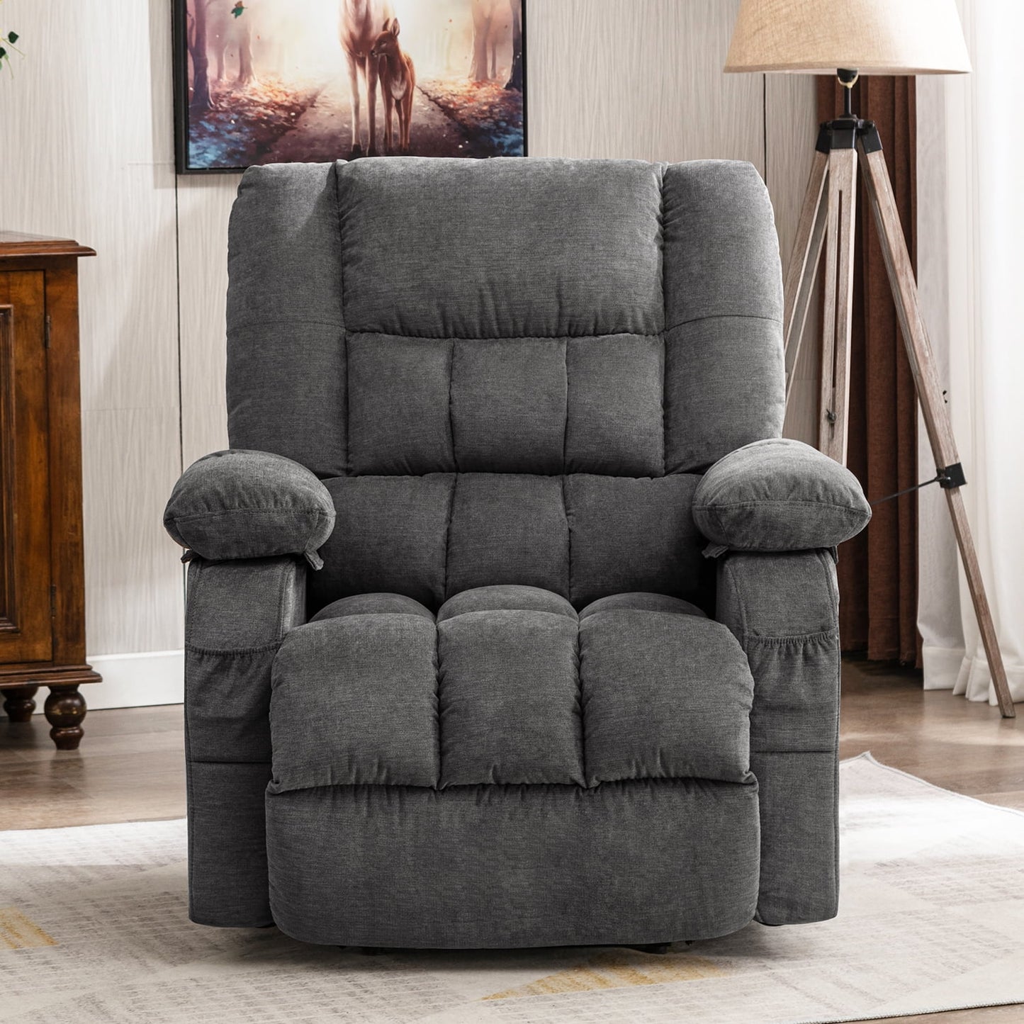 Power Lift Recliner Chair Recliners for Elderly with Heat and Massage Recliner Chair for Living Room with Infinite Position and Side Pocket,Usb Charge Port,Grey