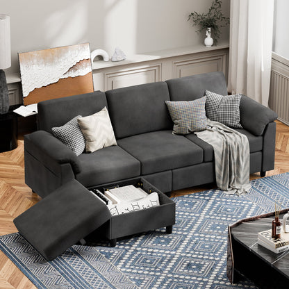 Sectional Sofa with Movable Storage Ottoman, L-Shaped Convertible Sofa Couch for Small Living Room, Beige