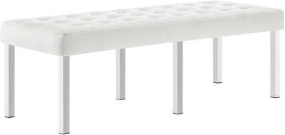 Loft Tufted Button Faux Leather Upholstered Loveseat in Silver Black