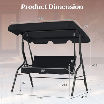 Patio 3 Seats Canopy Porch Swing Glider Hammock Cushioned Steel Frame Outdoor Black