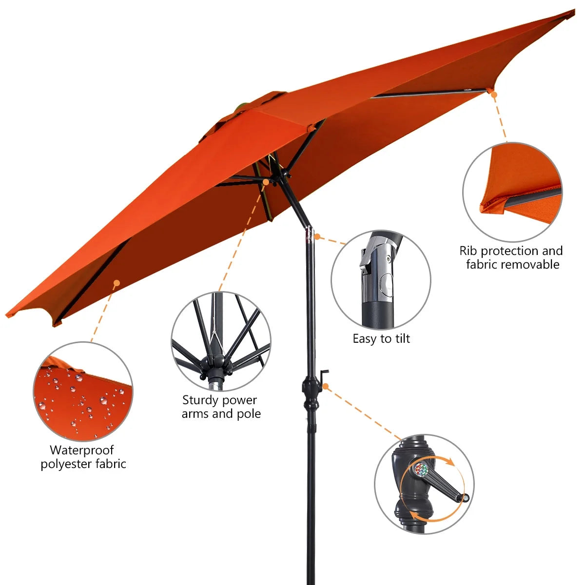 10 FT Patio Umbrella Patio Market Steel Tilt W/ Crank Outdoor Yard Garden Orange
