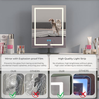 Makeup Mirror with Lights, 12.6 X 17.7 Inch LED Vanity Mirror, Lighted Makeup Mirror with Dimmable 3 Modes, Smart Touch Control, Aluminum Frame and Tempered Glass Base, Bronze
