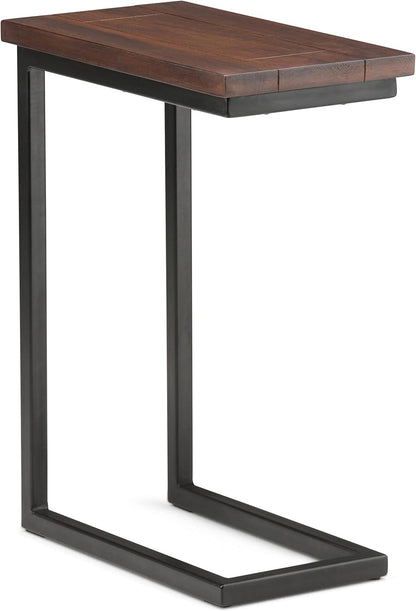 Skyler 18-Inch Wide Solid Mango/Metal Industrial C-Shaped End Table in Dark Cognac Brown/Black for Living Room, Office, or Bedroom, Assembled