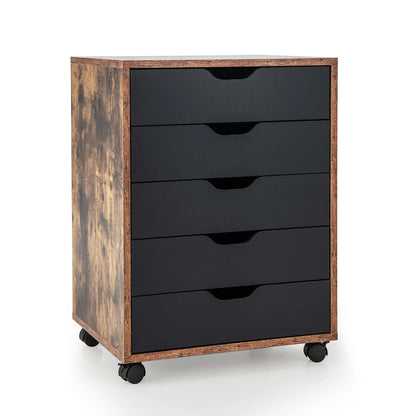 5 Drawer Chest Storage Dresser Floor Cabinet Organizer with Wheels Black