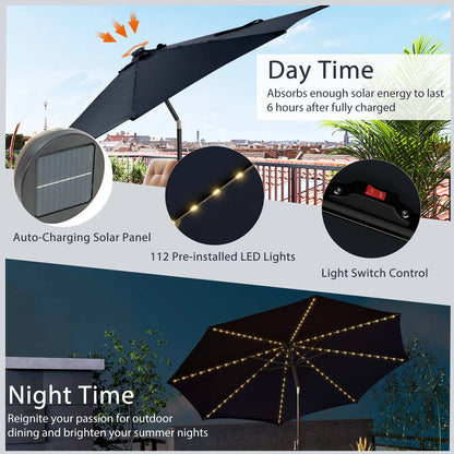 10' Navy round Market Patio Umbrellas, Solar Lighted
