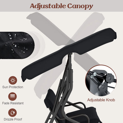 Patio 3 Seats Canopy Porch Swing Glider Hammock Cushioned Steel Frame Outdoor Black