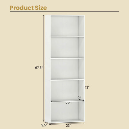 5-Shelf Storage Bookcase Modern Multi-Functional Display Cabinet Furniture White