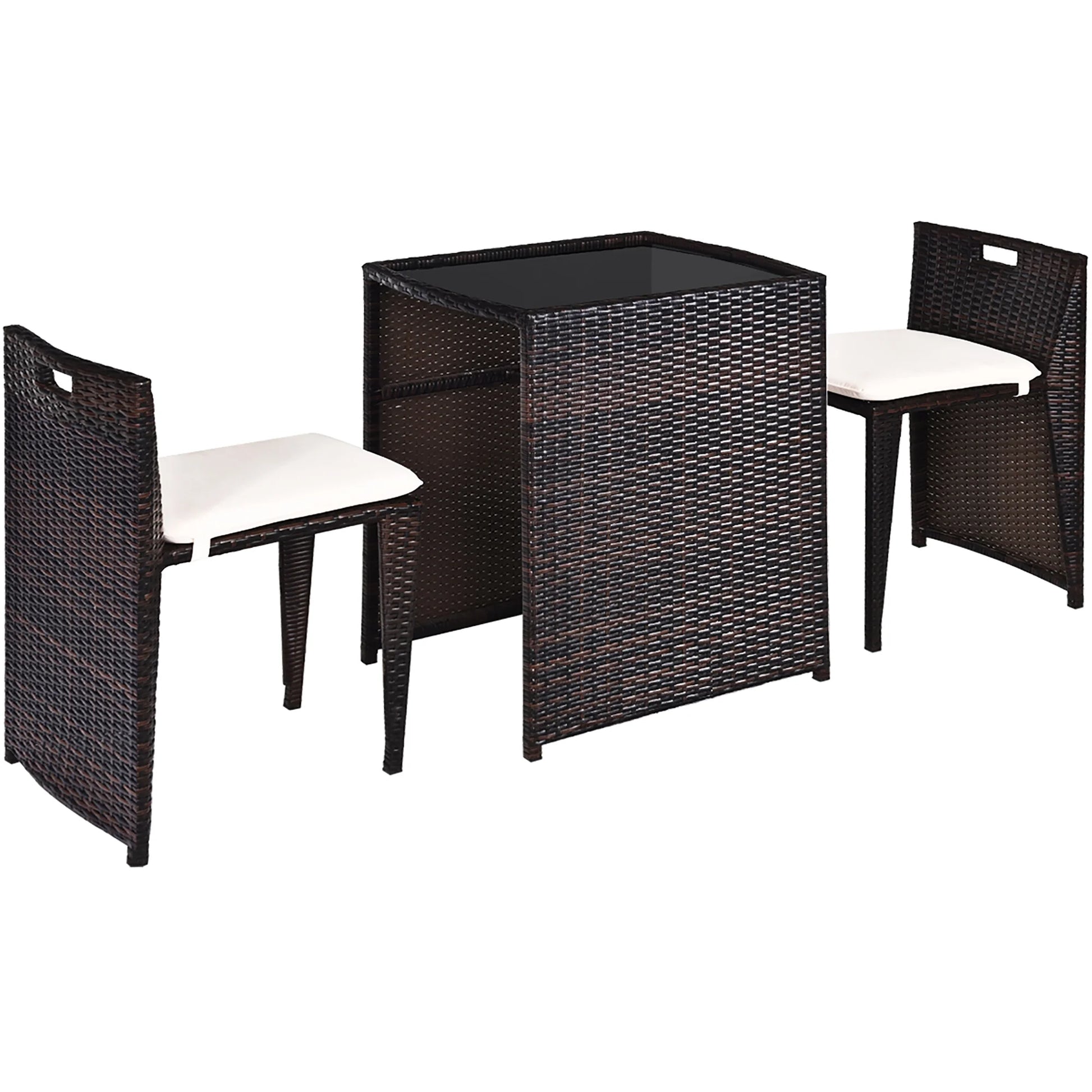 3PCS Outdoor Patio Rattan Furniture Set Space Saving Garden Deck W/Cushion No Assembly