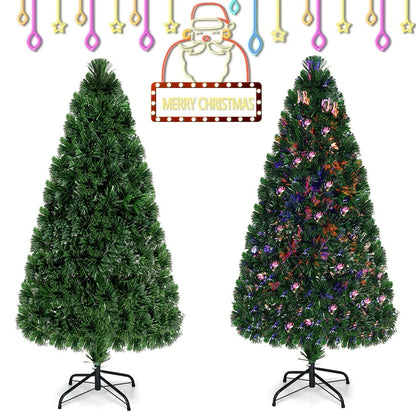 5Ft Pre-Lit Fiber Optic PVC Christmas Tree Metal Holiday