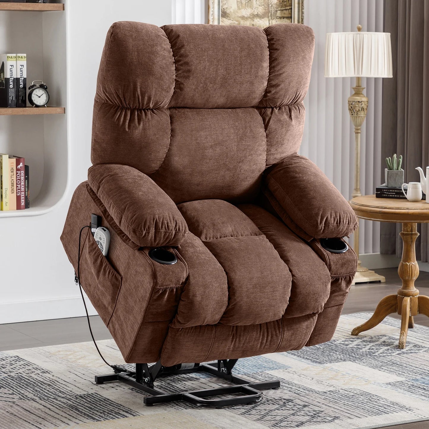 Power Lift Recliner Chair Recliners for Elderly with Heat and Massage Recliner Chair for Living Room with Infinite Position and Side Pocket,Usb Charge Port,Brown