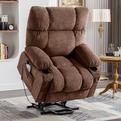 Power Lift Recliner Chair Recliners for Elderly with Heat and Massage Recliner Chair for Living Room with Infinite Position and Side Pocket,Usb Charge Port,Brown