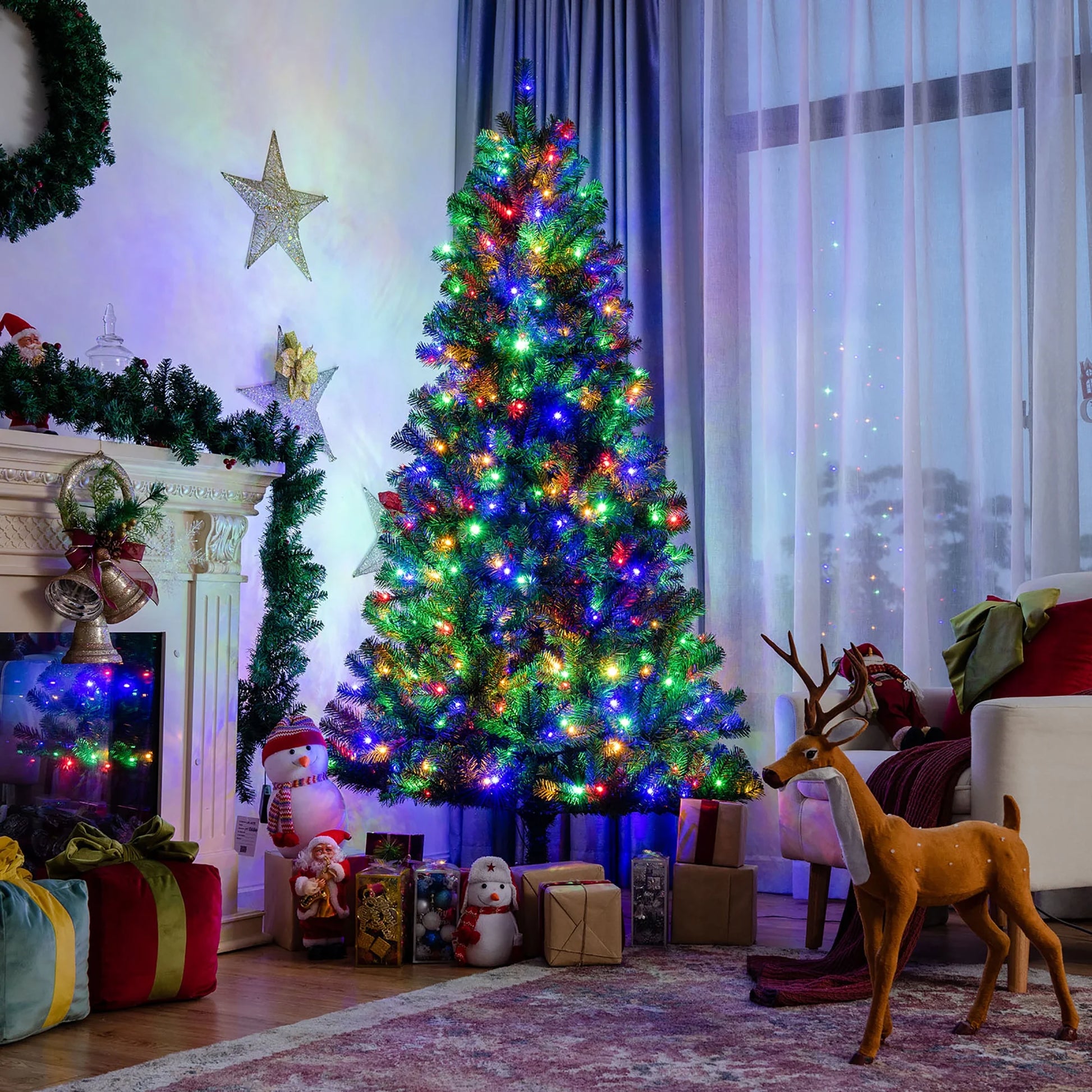 7Ft Pre-Lit Hinged Christmas Tree W/ Remote Control & 9 Lighting Modes