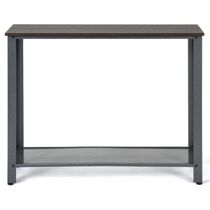Console Sofa Table W/ Storage Shelf Metal Frame Wood Look Entryway Table Silver