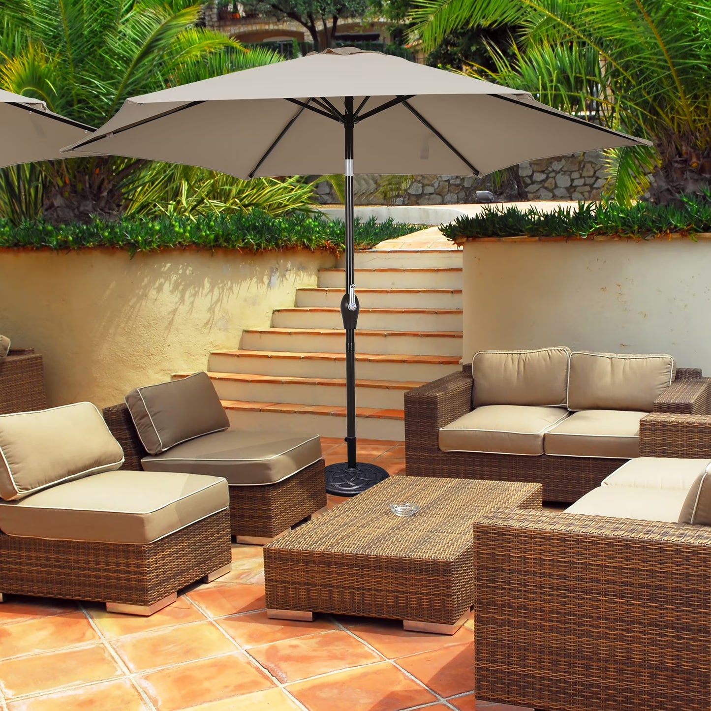 9Ft Outdoor Market Patio Table Umbrella Push Button Tilt Crank Lift Burgundy