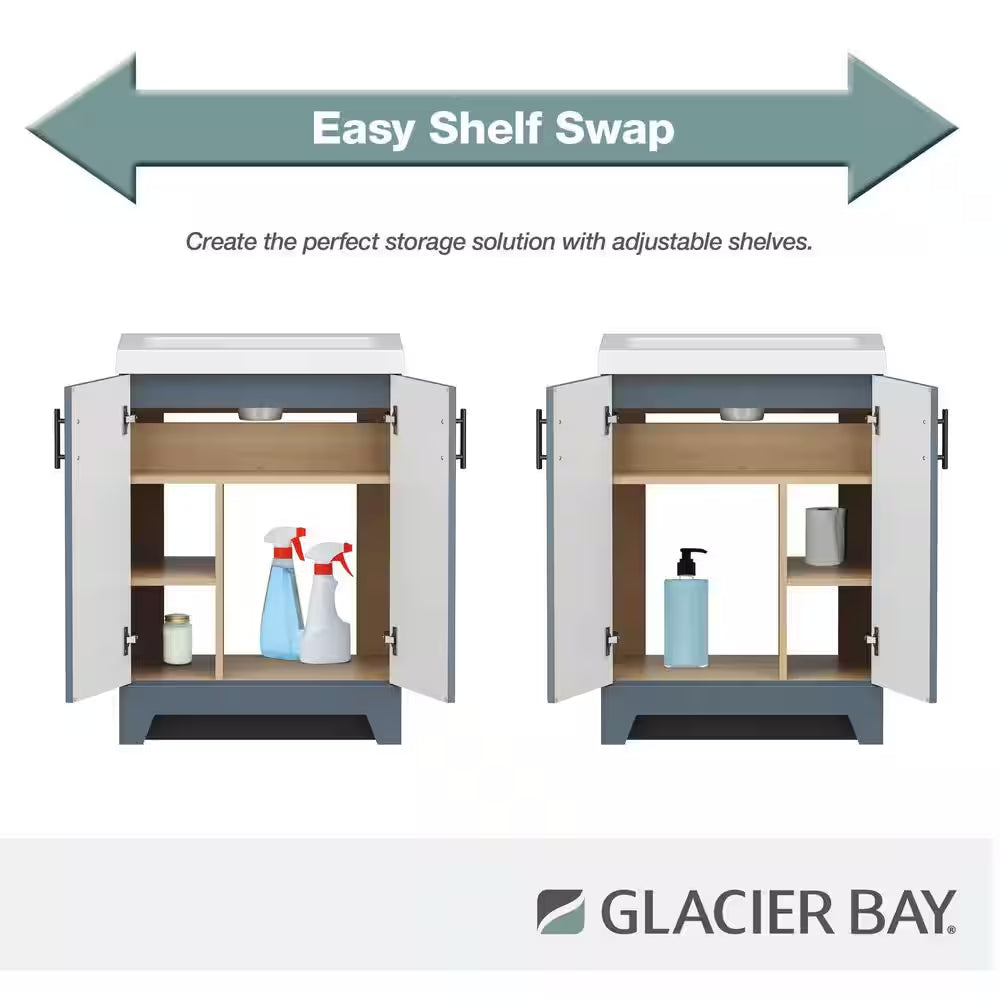 Brindle 24.5 In. W X 16.25 In. D X 33.8 In. H Single Sink Bath Vanity in Steel Blue with White Cultured Marble Top