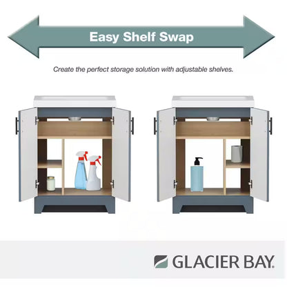 Brindle 24.5 In. W X 16.25 In. D X 33.8 In. H Single Sink Bath Vanity in Steel Blue with White Cultured Marble Top