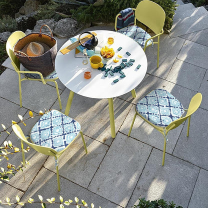 Outdoor Chair Cushions Set of 4, Patio Seat Cushions D16Xw17 with Ties, Water Repellent Chair Pads for Patio Furniture Garden Use, Boho Geometry Blue