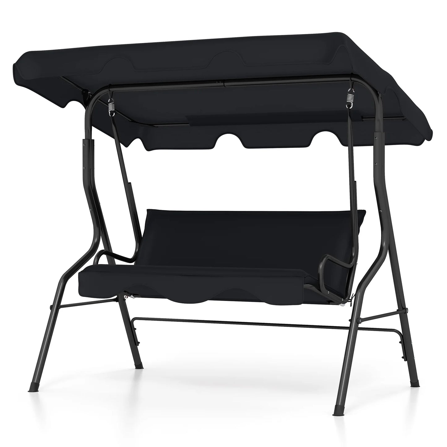 Patio 3 Seats Canopy Porch Swing Glider Hammock Cushioned Steel Frame Outdoor Black