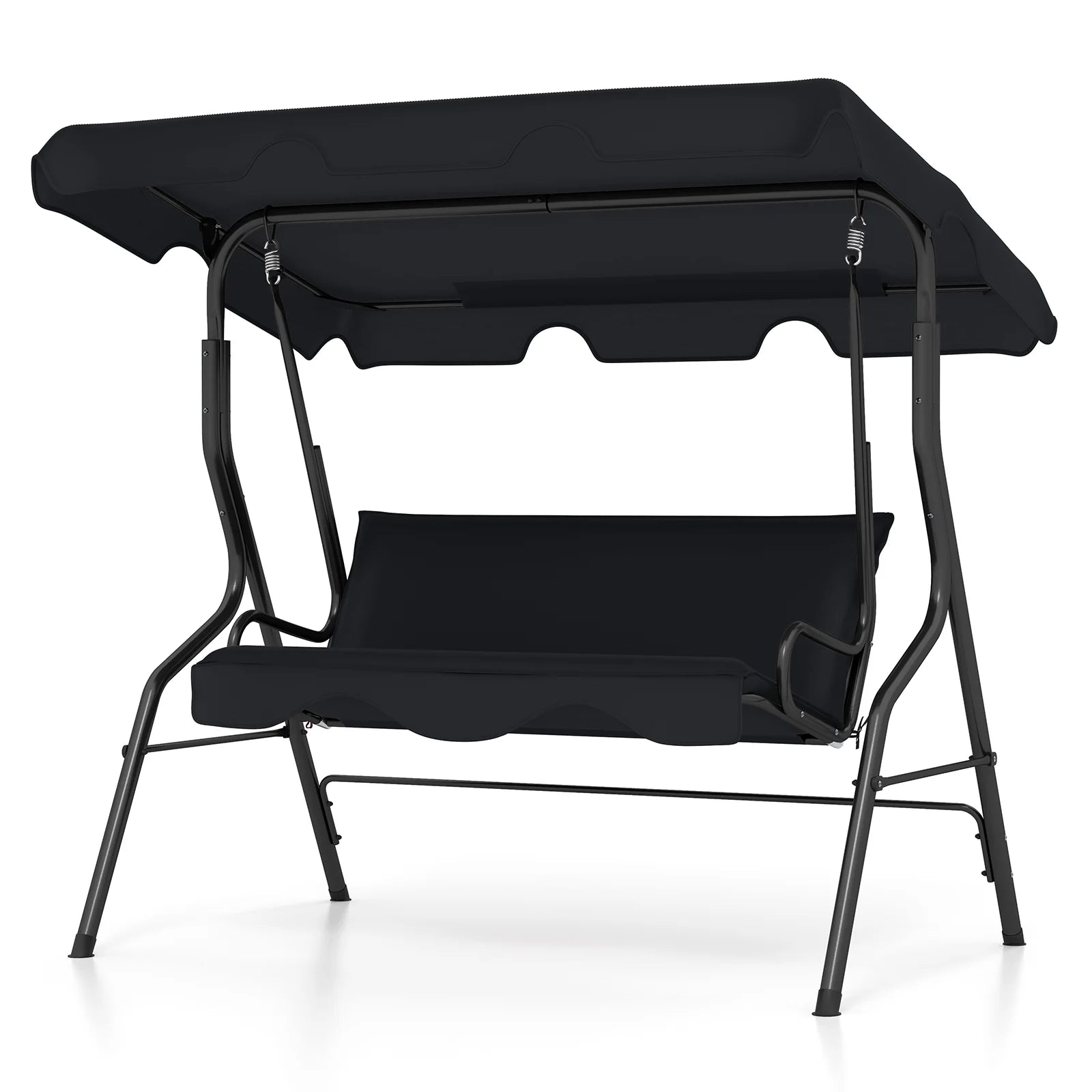 Patio 3 Seats Canopy Porch Swing Glider Hammock Cushioned Steel Frame Outdoor Black