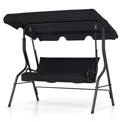 Patio 3 Seats Canopy Porch Swing Glider Hammock Cushioned Steel Frame Outdoor Black