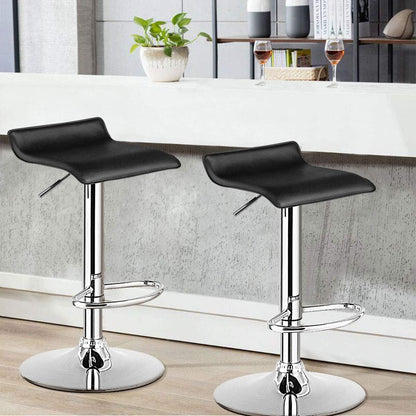 Bar Stools Set of 2, Modern Swivel Contemporary Barstools with Adjustable Height, Footrests, Chrome Hydraulic PU Leather Backless Bar Chairs for Kitchen Island Cafe Pub, Black