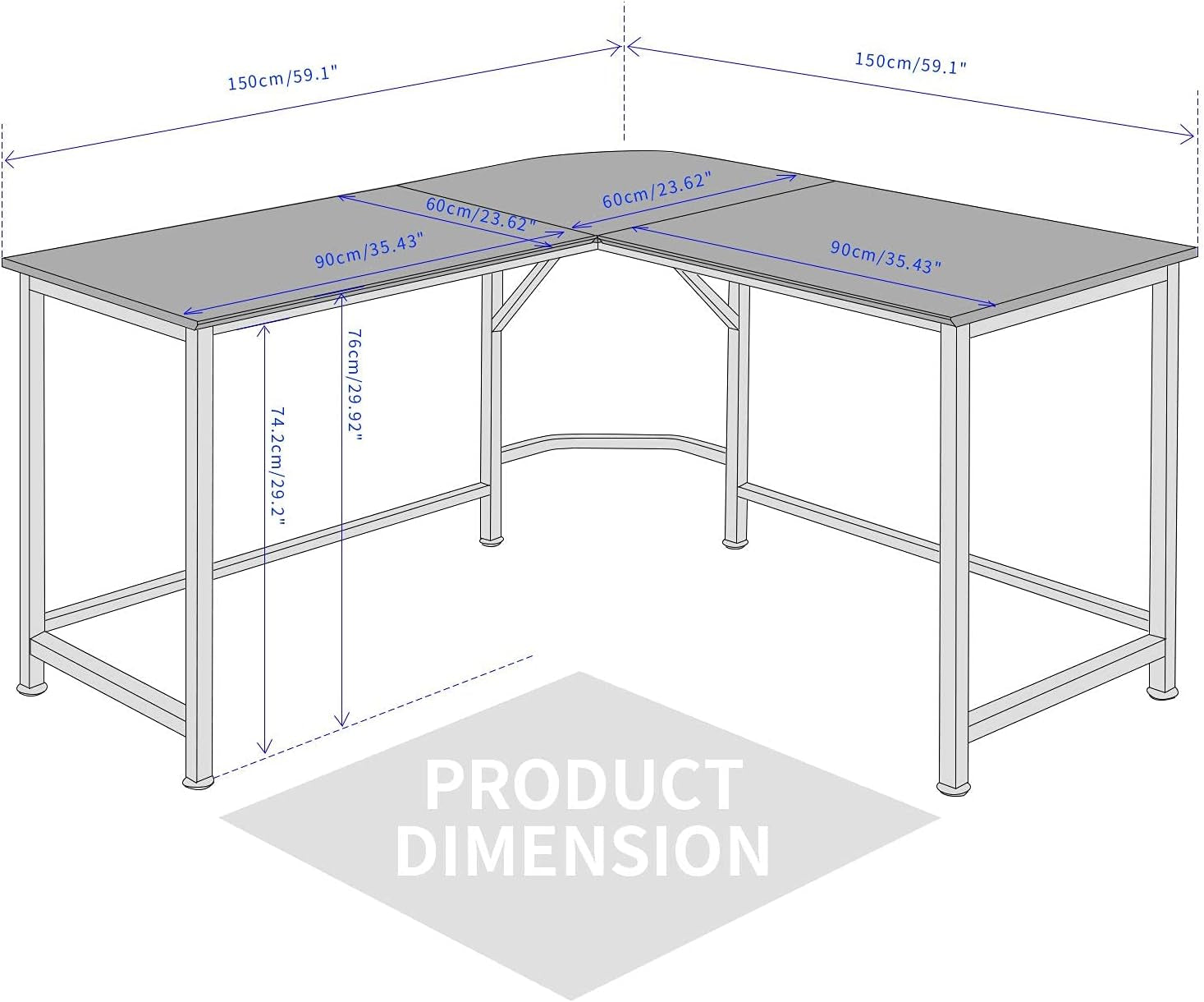 L-Shaped Desk Corner Computer Desk 59" X 59" with 24" Deep Workstation Bevel Edge Design (Industrial/Rustic Brown)