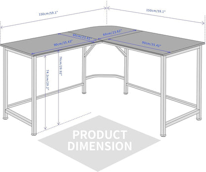 L-Shaped Desk Corner Computer Desk 59" X 59" with 24" Deep Workstation Bevel Edge Design (Industrial/Rustic Brown)