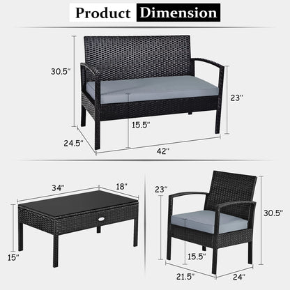 HW63756 4PCS Patio Rattan Furniture Set Garden Deck