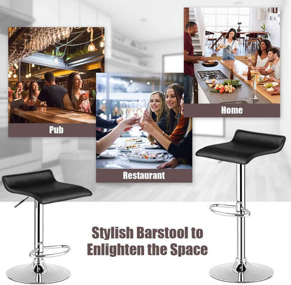 Bar Stools Set of 2, Modern Swivel Contemporary Barstools with Adjustable Height, Footrests, Chrome Hydraulic PU Leather Backless Bar Chairs for Kitchen Island Cafe Pub, Black