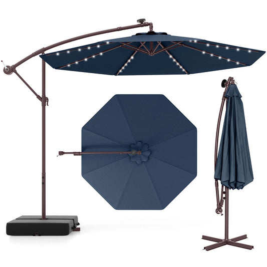 98.40" Navy Cantilever Patio Umbrella, Base-Included