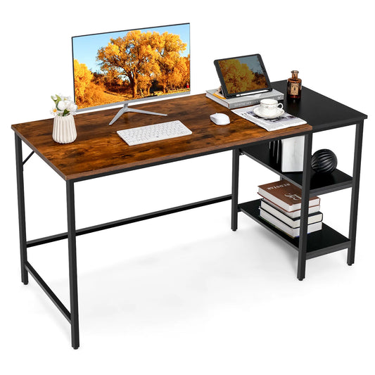 55'' Computer Desk Writing Workstation Study Table Home Office with Bookshelf Rustic