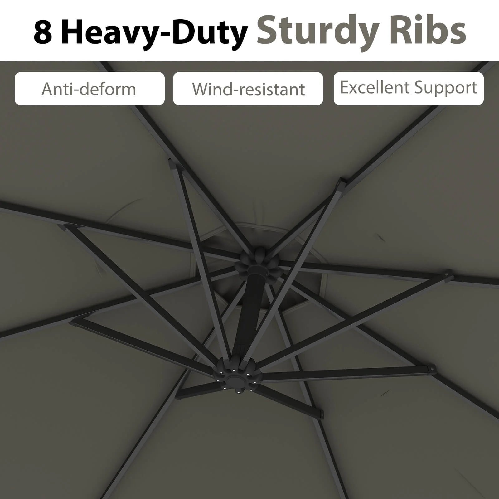 10 FT Patio Offset Umbrella W/8 Ribs Cross Base Tilt Grey