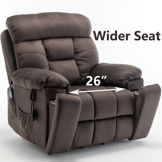 Oversized Massage Recliner Chair with Heat,  Large Electric Power Lift Recliner Chair for Big and Tall and Elderly with Hidden Cup Holder, 350Lb, Home Theater Accent Chairs, Dark Brown