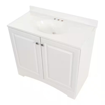 37 In. Single Sink White Bath Vanity with Cultured Marble Top (Assembled)