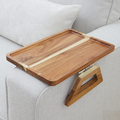 Bamboo Trayble Couch Arm Table, Clip on Tray Sofa Table for Couches. Sofa Arm Tray, Armchair Table for TV Dinners, Remotes, Drinks and Snacks - 13.75 X 9.5Inch, Brown