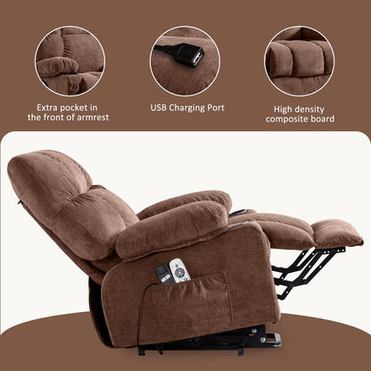 Power Lift Recliner Chair Recliners for Elderly with Heat and Massage Recliner Chair for Living Room with Infinite Position and Side Pocket,Usb Charge Port,Brown