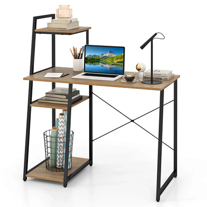 Home Office Desk with Bookshelf Host Stand Metal Frame Study Writing Desk