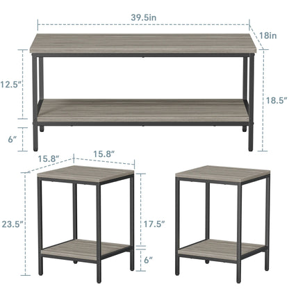 3-Piece Coffee Table Set for Living Room, End Table Set with Storage, Includes 1 Coffee Table and 2 End Tables, Rock Gray