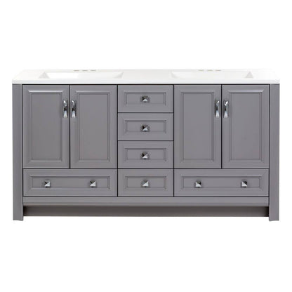Candlesby 61 In. Double Sink Sterling Gray Bath Vanity with White Cultured Marble Top (Assembled)