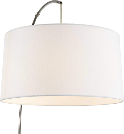 Cora Modern Arched Task Floor Lamp Standing 72" Tall Brushed Nickel Silver off White Linen Fabric Drum Shade for Living Room Reading House Bedroom Home Decor