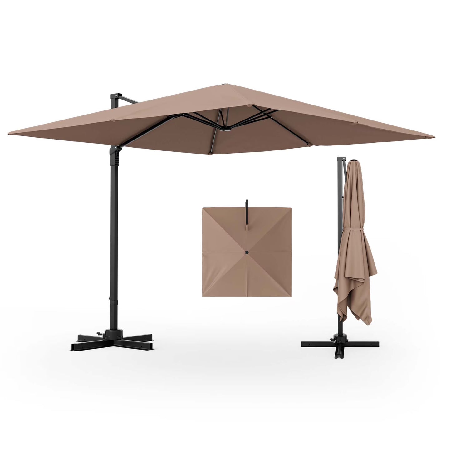 Patio 9.5FT Square Cantilever Offset Hanging Umbrella 2-Tier 360° Outdoor Gray